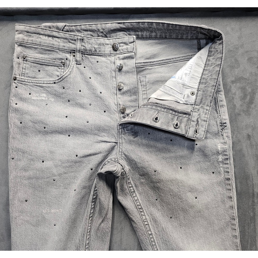 KSUBI Chitch Slim Jeans Grey Studded Embellished Men 34 Stretch Denim